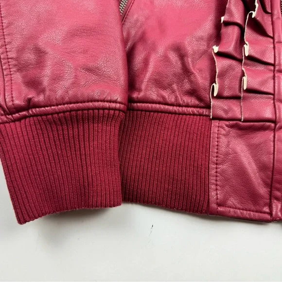 Evy's Tree Red Moto faux leather jacket size small The Zoe ruffle trim flanking - Picture 4 of 9